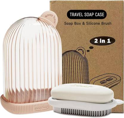KUBAVA Travel Soap Case, Soap Holder with Silicon Brush Soap Bar Box Dish