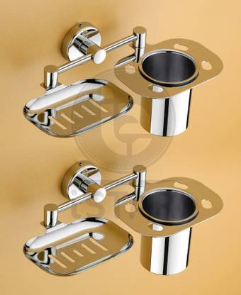 iSTAR Platinum Stainless Steel 304 Grade Cubic 2in1 Soap Dish with Tumbler Holder/Soap Stand/Tooth Brush Holder/Bathroom Accessories(Chrome) - Pack of 1