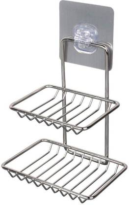 MMTSWorld Wall Mounted self Adhesive Double Layer Bathroom Soap Stand Dish Holder Kitchen
