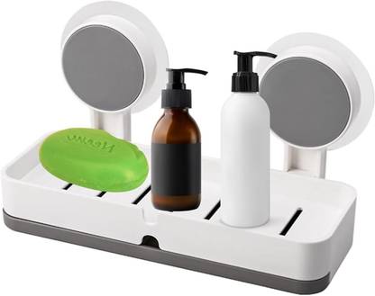 XBEY Non-Drill Wall Mount Magic Sticker Self Adhesive Soap Stand for Bathroom Plastic Wall Shelf