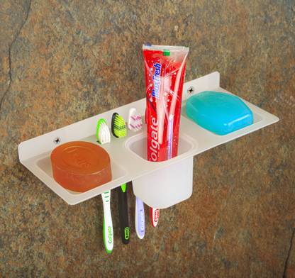 HAPPI 4 in 1 Soap Dish Tooth Brush Holder, Soap Stand, Soap Case Wall Mounted Bathroom