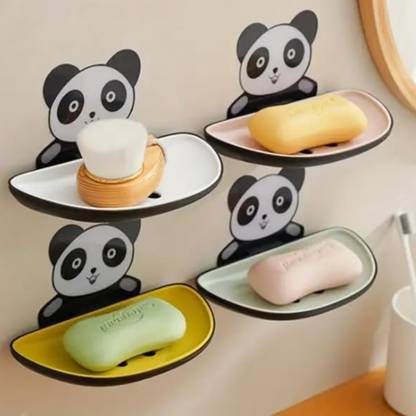 PAGALYetrade Panda Design Wall Mounted Soap Dish Holder with Drain Tray (Pack-4)