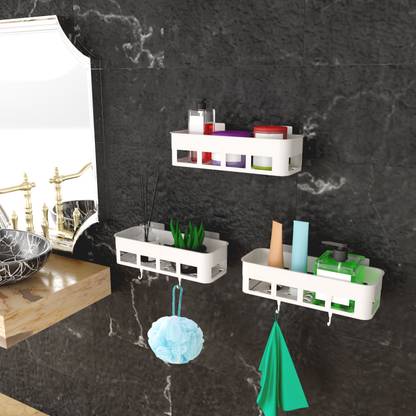 Sokmak 3PC Plastic Shampoo Stand and Towel Hanging Hook (3 Shampoo Stand + FREE 4 Hook) Toothbrush Case