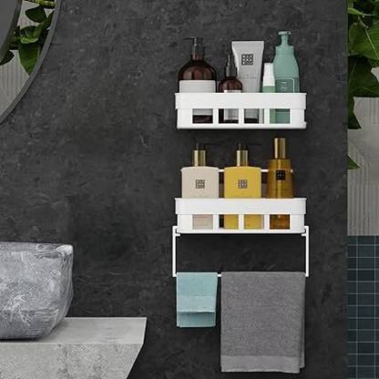 Xena 2 Bathroom Shelves+1 Towel Hanger Plastic Wall Shelf