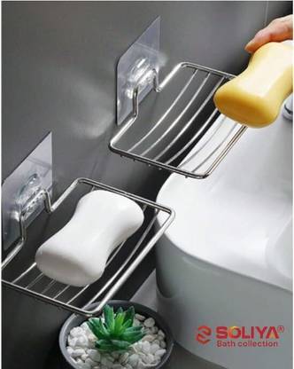 SOLIYA Wall mount Self-Adhesive Stainless Steel Double-Layer Soap Dish Holder
