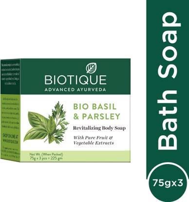 BIOTIQUE Basil & Parsley Body Revitalizing Body Soap, pack of 3, 225 g