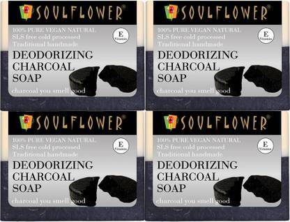 Soulflower Deodorizing Charcoal Handmade Soap For Moisturizing Skin, Pimple Control