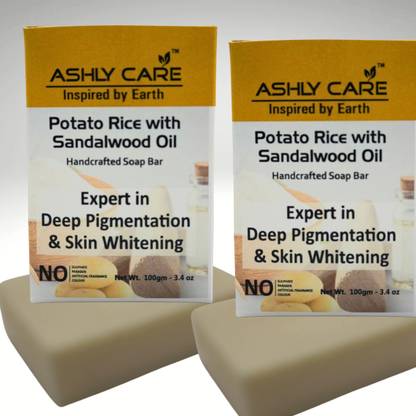 ashly care DE PIGMENTATION POTATO RICE WITH SANDALWOOD ESSENTIAL OIL HANDMADE SOAP BAR PACK OF 2 (200 g)