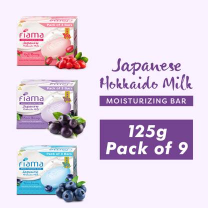 FIAMA Moisturising Soap Bars, Japanese Hokkaido Milk & Berries, 125gX9, Nourished Skin