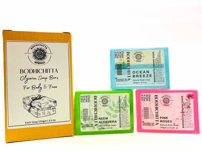 Bodhichitta Handcrafted Neem Aloevera, Ocean Breeze & Pink Roses Glycerin Soap Bars