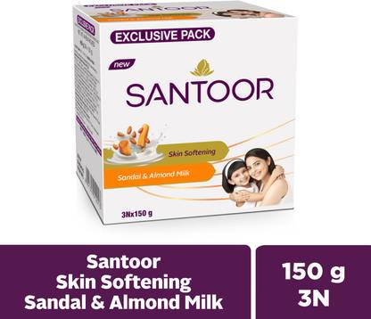 Santoor Skin Softening Sandal & Almond Milk Bathing Bar Soap For Soft and Youthful Skin.