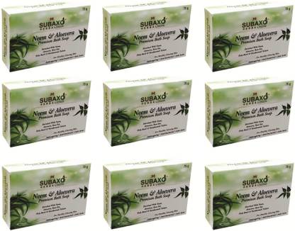 Subaxo HERBAL NEEM & ALOEVERA PREMIUM BATH SOAP 9 PC EACH OF 75 G