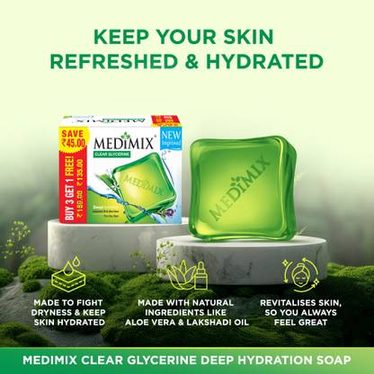 MEDIMIX Clear Glycerine - Deep Hydration Bathing Bar - Buy 3 Get 1 | For Dry Skin
