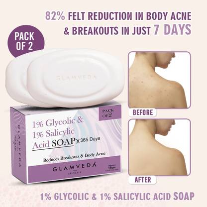 GLAMVEDA Anti Acne Glycolic & Salicylic acid soap|Reduces dark spot and Acne scars