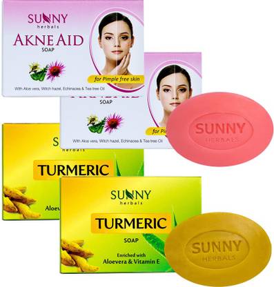 Sunny Herbals Akne Aid Soap-(75gmx2 pcs) and Turmeric Soap-(75gmx2 pcs)