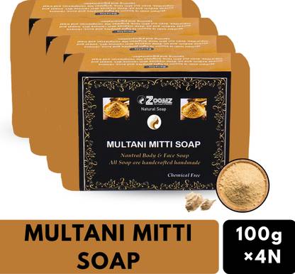 ZOOMZ Multani Mitti Handmade Soap Combo of 4 - Natural Body & Face Soap
