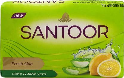 Santoor by Wipro Fresh Skin Aloe Vera & Lime Bathing Bar Soap For Soft & Youthful Skin