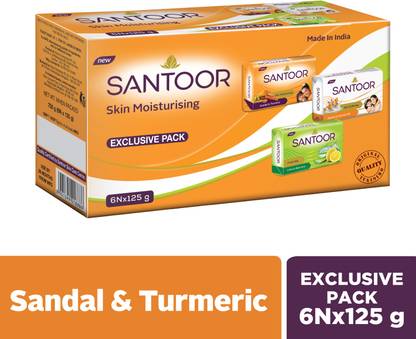 Santoor by Wipro Total Skin Care- Aloe Vera & Lime, Sandal & Almond Milk, Sandal & Turmeric Soap