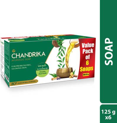 Chandrika by Wipro Ayurvedic Bathing Bar Soap with 2x Coconut Oil & Herbs for Naturally Glowy Skin