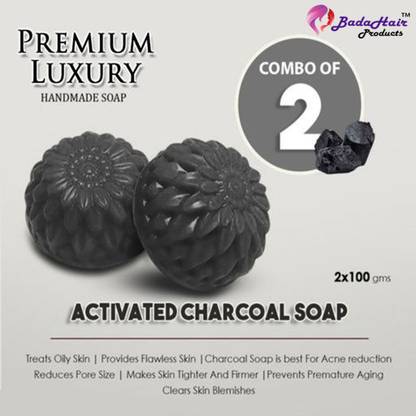 BadaHair Activated Charcoal Bath Soap for Deep Clean and Anti-pollution (Pack Of 2)