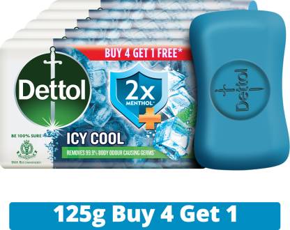 Dettol Intense Cool Bathing Soap Bar with Menthol (Buy 4 Get 1 Free)