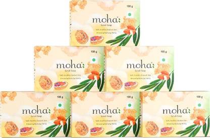 Moha Scrub Soap With Walnut, Almond Oil & Honey For Soft & Glowing Skin (Pack of 6)