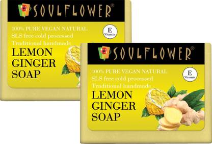 Soulflower Lemon Ginger Handmade Soap, Acne Relief & Even Skin Tone