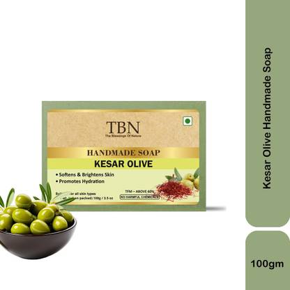 TBN 100% Natural Kesar Olive Soap for Skin Brightening 99% Result for Face & Body