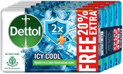 Dettol Icy Cool Bathing Soap Bar With 2x Menthol 20% Extra Free