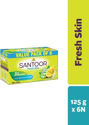 Santoor Fresh Skin Aloe Vera & Lime Bathing Bar Soap For Soft & Youthful Skin