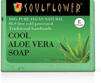 Soulflower Cool Aloe Vera Handmade Soap, Acne Control, Scar Reduction & Body Odor Control