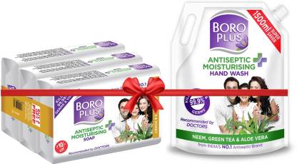 BOROPLUS Antiseptic + Moisturising Soap 125g (Pack of 6) + Hand Wash 1500ml