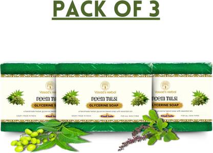 vagad's khadi Herbal Neem-Tulsi Soap | Reduces Acne and Pimples | Paraben Free | 125gm