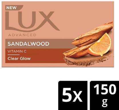 LUX Sandalwood, with Vitamin C, Bath Soap, 150g x 5 for Clear Skin