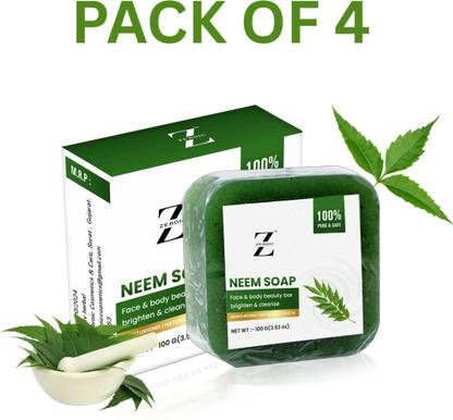 ZEROIC Neem Soap (Pack of 4) Natural and Handmade Soap, Sulfate-Paraben Free