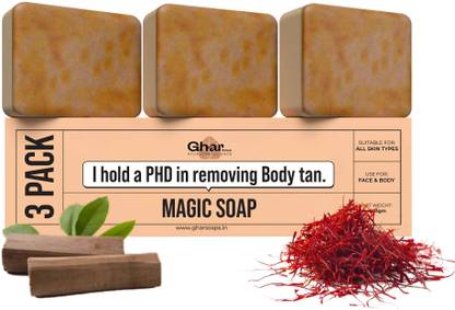 GharSoaps Wood And Saffron Soap For Glowing & Refreshing Skin (pack of 3)
