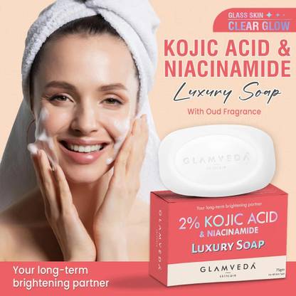 GLAMVEDA 2% Kojic Acid Skin Lightening Soap with Niacinamide | For Dark Spots