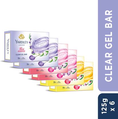 Yardley London Clear Gel Bar - Assorted Pack with 99% Pure Glycerin and Natural Floral Oils