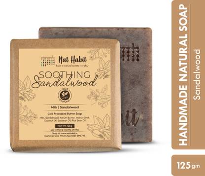 Nat Habit Soothing Sandalwood Soap - Exfoliates, Brightens Skin & Reduces Fine Lines