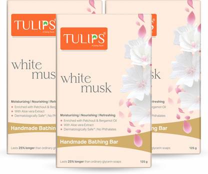 Tulips Handmade Bathing Bar Soap White Musk, Pack of 3