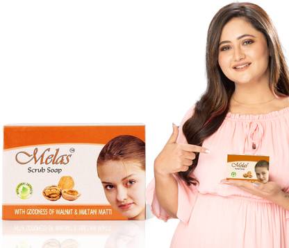 Melas Scrub Soap|Goodness of Walnut, Multani Mitti|75 gm each (pack of 6)