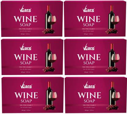 Vcare Red Wine Bathing Soap Bar for Body & Face 100g Reduce Fine Lines & Wrinkles PK6