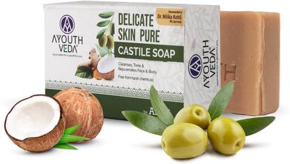 Ayouthveda Delicate Skin Pure Castile Soap | With the Goodness of Tulsi, Neem, & Olive Oil