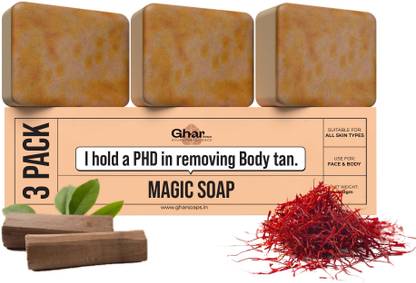 GharSoaps Wood And Saffron Soap For Glowing & Refreshing Skin (pack of 3)