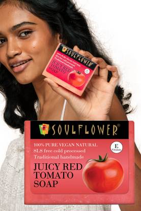 Soulflower Handmade Juicy Red Tomato Bar | Moisturizes & Hydrates Skin, Prevents Wrinkles |