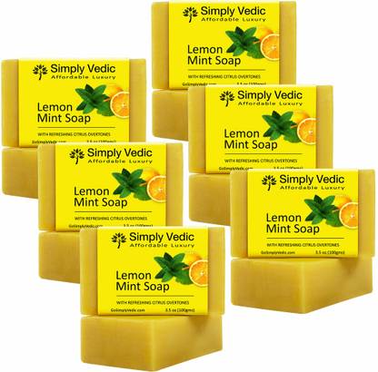 Simply Vedic 6-Pack Lemon Mint Soap Bar For Body, Hand, Face, Hand-Made