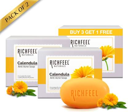 RICHFEEL Calendula Anti-Acne Soap|For Acne & Blemishes|75g x 4 combo (B3G1)-Pack of 2