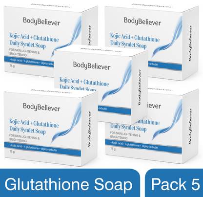 BodyBeliever Skin Lightening Soap with Kojic Acid, L-glutathione & Arbutin Daily Syndet Soap