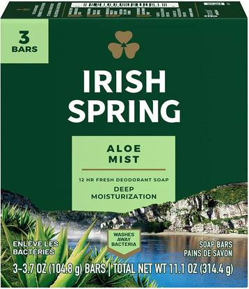 Irish Spring Aloe Mist Deodorant Soap For Unisex, 3 Count