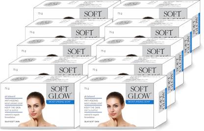 Soft Glow Moisturising Soap (Pack of 10) for Fairness, Black Heads, Pimples & Anti-Aging